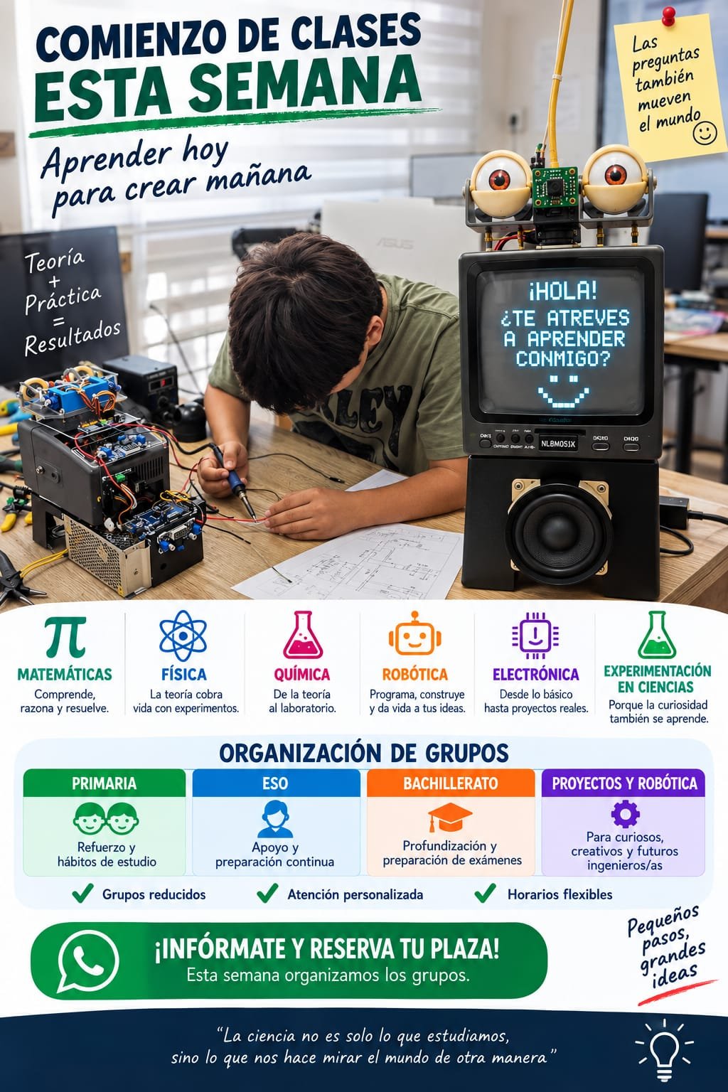 Comienzo de clases esta semana en Clases Particulares Algeciras: Matemáticas, Física, Química, Robótica, Electrónica y Experimentación en Ciencias